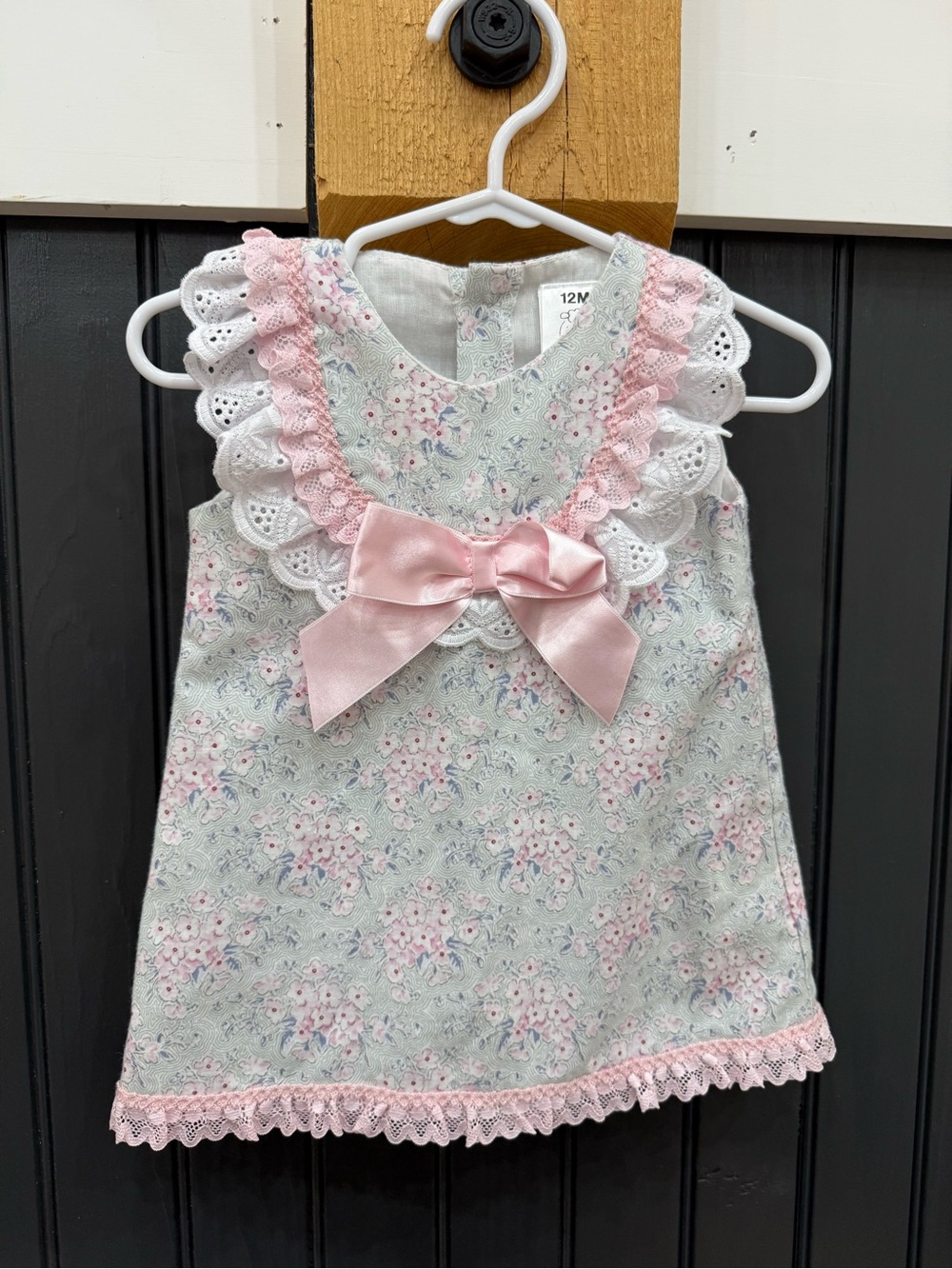 Classic Pink Bow Floral Baby Dress - 12M